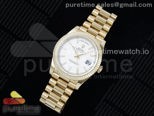 JD=GM공장 롤렉스 데이데이트 텅스텐 최신버전 3255무브먼트 DayDate 40 YG JDF Gain Weight 904L Steel White Stick Dial on President Bracelet VR3255 V3