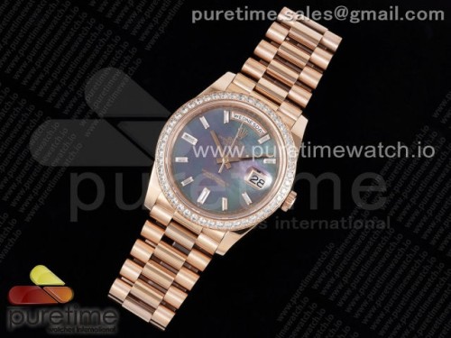 JD공장 롤렉스 데이데이트 그레이자개 다이아인덱스 40 로즈골드 다이아베젤 _ Day Date 40 RG 904L Steel JDF 11 Best Edition Gray MOP Dial Diamonds Bezel on RG Bracelet A2836