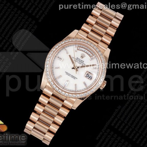 JD공장 롤렉스 데이데이트 화이트 다이아인덱스 40 로즈골드 다이아베젤 _ Day Date 40 RG 904L Steel JDF 11 Best Edition White Dial Diamonds Bezel on RG Bracelet A2836