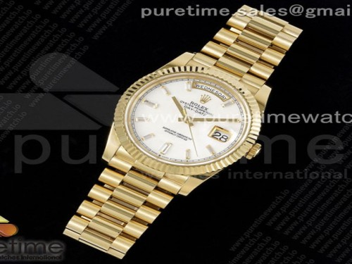 JD공장 롤렉스 데이데이트 화이트 다이아인덱스 40 옐로우골드 _ Day Date 40 YG 904L Steel JDF 11 Best Edition White MOP Dial on YG Bracelet A2836