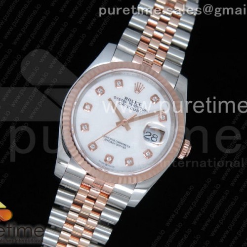 ★RZ공장 데이저스트 36MM MOP화이트 다이얼 텐포인트 옐로우골드 콤비 _ DateJust 36 SSRG 116231 RZF Best Edition 904L Steel White MOP Dial Diamonds Markers on SSRG Bracelet A2824