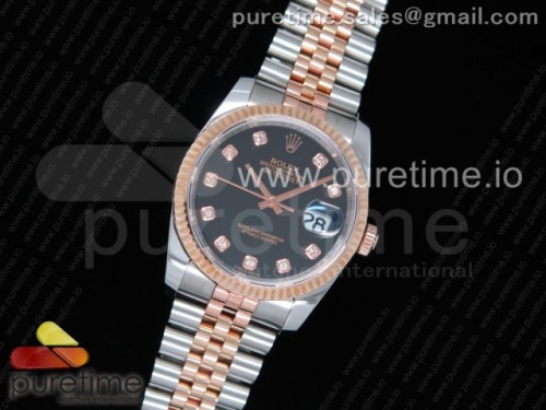 GM공장 롤렉스 데이저스트 36MM 로즈골드콤비 블랙텐포인트 포금 _ DateJust 36 SSRG Wrapped 116231 GMF Black Dial Diamonds Markers on SSRG Wrapped Jubilee Bracelet SA3135