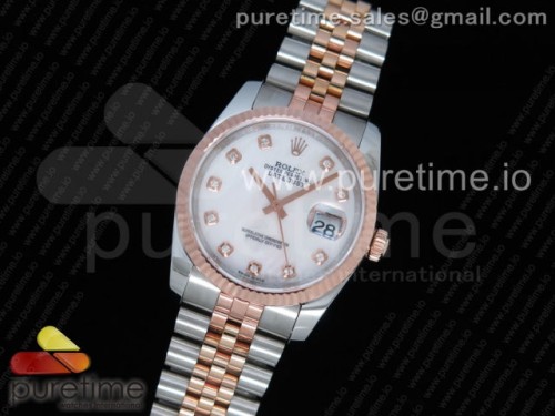 GM공장 롤렉스 데이저스트 36MM 로즈골드콤비 자개MOP 텐포인트 포금 _ DateJust 36 SSRG Wrapped 116231 GMF White MOP Dial Diamonds Markers on SSRG Wrapped Jubilee Bracelet SA3135