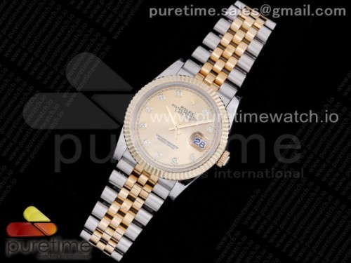 GM공장 롤렉스 데이저스트 36MM 옐로우골드 콤비 포금 904L 옐로우골드 텐포인트 브슬 3235 _ DateJust 36 SSYG 126233 GMF Gold Wrapped 904L Steel Gold Dial Diamonds Markers on Jubilee Bracelet SA3235