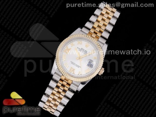 GM공장 롤렉스 데이저스트 36MM 옐로우골드 콤비 포금 904L 화이트 로만 브슬 3235 _ DateJust 36 SSYG 126233 GMF Gold Wrapped 904L Steel Silver Dial Diamond Roman Markers on Jubilee Bracelet SA3235