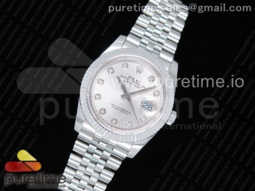 GM공장 롤렉스 데이저스트36 904L 실버다이얼 다이아몬드인덱스 플루티드베젤 DateJust 36 SS 126234 GMF Best Edition 904L Steel Silver Dial Diamonds Markers on Jubilee Bracelet A2824