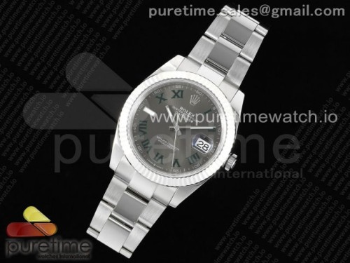 WF공장 롤렉스 데이저스트 41MM 윔블던 그레이 로만인덱스 쥬빌레 플루티드 VR3235 _ DateJust 41 126334 WF 11 Best Edition 904L Steel Gray Dial Green Roman Marker on Oyster Bracelet VR3235