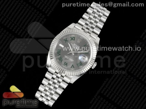 클린공장 롤렉스 데이저스트 41MM 윔블던 로만인덱스 쥬빌레 플루티드 3235 _ Datejust 41 SS 904L Steel Clean 1_1 Best Edition Gray Dial Green Roman on SS Bracelet VR3235