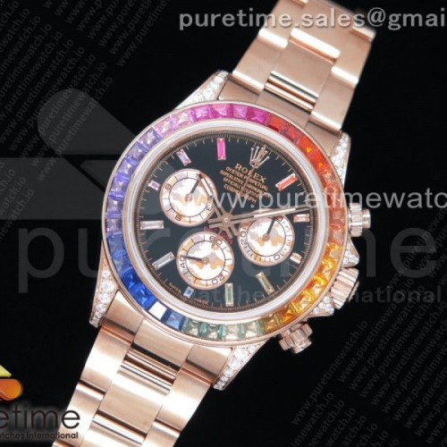 BL공장 롤렉스 데이토나 레인보우 크리스탈 그레이브라운 _ Daytona 116595RBOW RG Rainbow Crystal OMF Best Edition Black Dial on RG Bracelet A4130