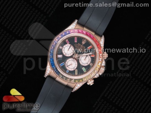BL공장 롤렉스 데이토나 레인보우 크리스탈 로즈골드 블랙다이얼 러버 _ Daytona 116595RBOW RG Rainbow Crystal BLF Best Edition Black Dial on Rubber Strap A4130