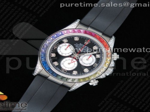 BL공장 롤렉스 데이토나 레인보우 크리스탈 블랙다이얼 러버 _ Daytona 116599RBOW SS Rainbow Crystal BLF Best Edition Black Dial on Rubber Strap A4130