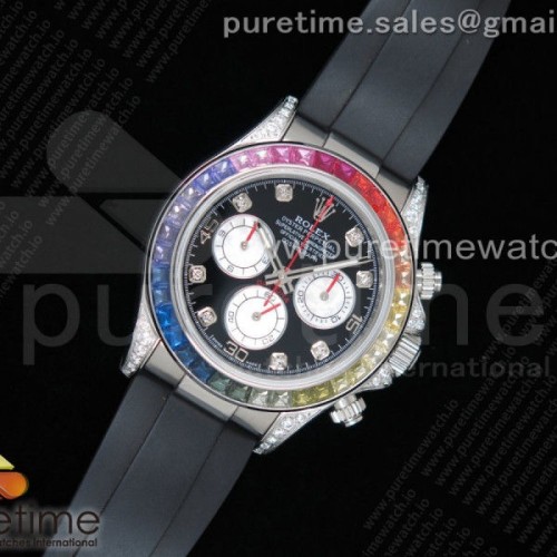 BL공장 롤렉스 데이토나 레인보우 크리스탈 블랙다이얼 러버 _ Daytona 116599RBOW SS Rainbow Crystal BLF Best Edition Black Dial on Rubber Strap A4130