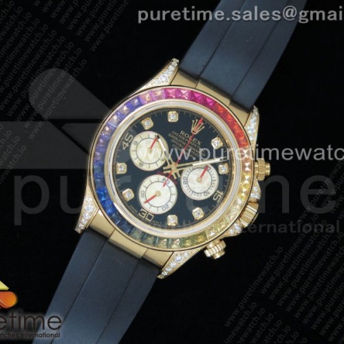 BL공장 롤렉스 데이토나 레인보우 크리스탈 옐로우골드 블랙다이얼 러버 _ Daytona 116589RBOW YG Rainbow Crystal BLF Best Edition Black Dial on Rubber Strap A4130