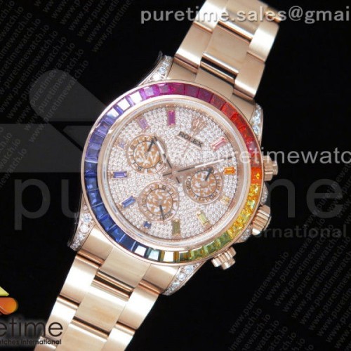 BL공장 롤렉스 데이토나 로즈골드 레인보우 크리스탈 베젤 바게트다이얼 브슬 _ Daytona 116595RBOW RG Rainbow Crystal BLF Best Edition Diamonds Dial on RG Bracelet A4130