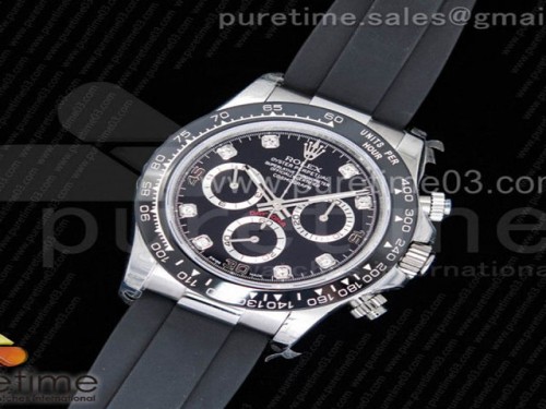 JH공장 롤렉스 데이토나 116519 블랙 다이얼 다이아 인덱스 Daytona 116519 SS Black Dial Diamond Markers on Black Rubber Strap A4130 (Free XS Strap)