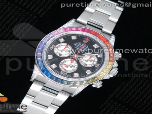 JH공장 롤렉스 데이토나 레인보우 바게티베젤 블랙다이얼 _ Daytona 116599RBOW SS Rainbow Crystal JHF Best Edition Black Dial on SS Bracelet A4130