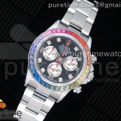 JH공장 롤렉스 데이토나 레인보우 바게티베젤 블랙다이얼 _ Daytona 116599RBOW SS Rainbow Crystal JHF Best Edition Black Dial on SS Bracelet A4130