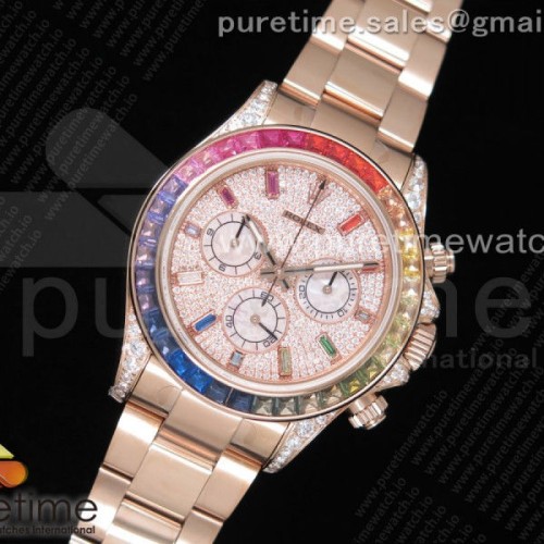 JH공장 롤렉스 데이토나 로골 레인보우 바게트베젤 브슬 _ Daytona RG JHF Best Edition RG Diamonds Dial Rainbow Bezel on RG Bracelet A4130