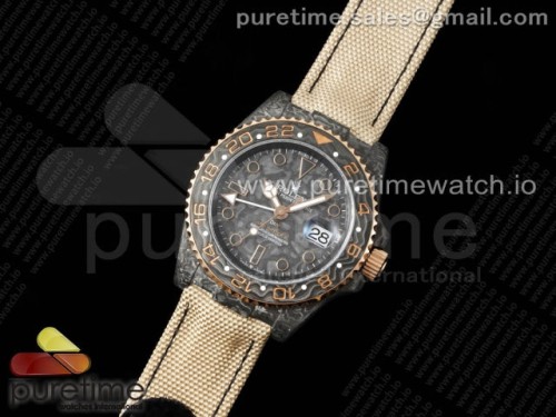 OM공장 롤렉스 GMT DIW 카본 로즈골드베젤 그레이나일론 _ GMT DIW Carbon OMF Best Edition Black Dial RG Bezel on Desert Gray Nylon Strap SA3186 CHS