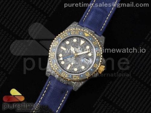 OM공장 롤렉스 GMT DIW 카본 옐로우골드베젤 블루나일론 _ GMT DIW Carbon OMF Best Edition Black Dial YG Bezel on Blue Nylon Strap SA3186 CHS