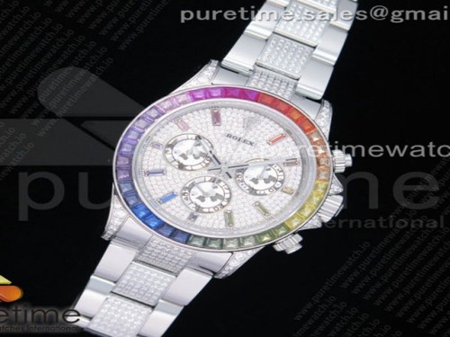 OM공장 롤렉스 데이토나 레인보우바게트 풀다이아 브슬 _ Daytona SS Full Paved Diamonds OMF Best Edition Diamonds Dial on Diamonds Bracelet A4130