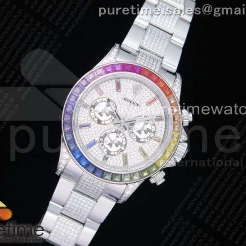 OM공장 롤렉스 데이토나 레인보우바게트 풀다이아 브슬 _ Daytona SS Full Paved Diamonds OMF Best Edition Diamonds Dial on Diamonds Bracelet A4130