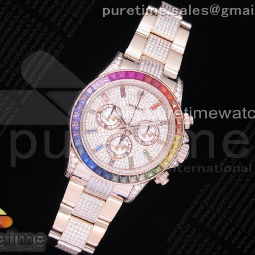 OM공장 롤렉스 데이토나 로즈골드 레인보우 바게트베젤 풀다이어 브슬 _ Daytona 116595RBOW RG Rainbow Crystal OMF Best Edition Diamonds Dial on RG Diamonds Bracelet A4130