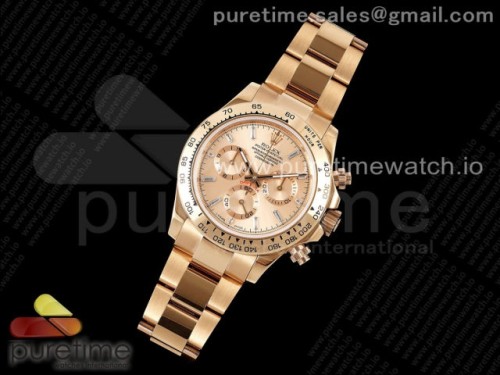OM공장 롤렉스 데이토나 로즈골드 크리스탈 다이얼 Daytona 116505 RG OMF Best Edition RG Crystal Dial on RG Bracelet A7750 (Slim Movement)