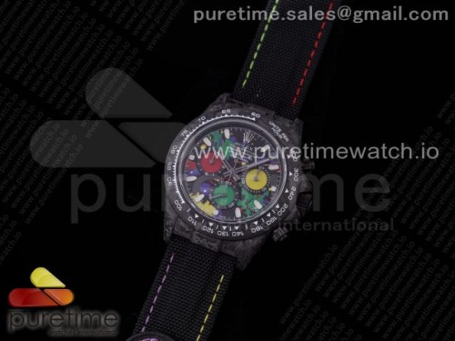 OM공장 롤렉스 데이토나 포지드카본 컬러 블랙 가죽 _ Daytona DIW Carbon OMF Best Edition Black Colorful Dial on Black Leather Strap A4130