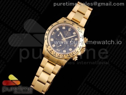 TW공장 롤렉스 데이토나 옐로우골드 블랙다이아다이얼 금통 브슬 _ Daytona YG TWF YG Bezle Black Dial Diamonds Markers on YG Brcelet A4130