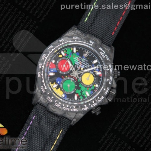 TW공장 롤렉스 데이토나 카본 블랙다이얼 컬러풀나일론 _ Daytona DIW TWF Best Edition Carbon Case and Bezel Colorful Dial on Black Nylon Strap A7750