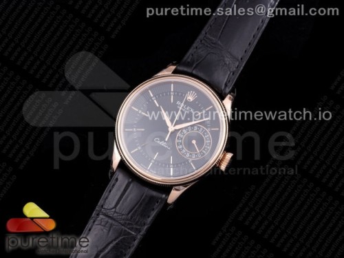 GM공장 롤렉스 셀리니 50519 리얼데이트 로즈골드 블랙다이얼 가죽 _Cellini 50515 RG GMF 11 Best Edition Black Dial on Black Leather Strap SA3165