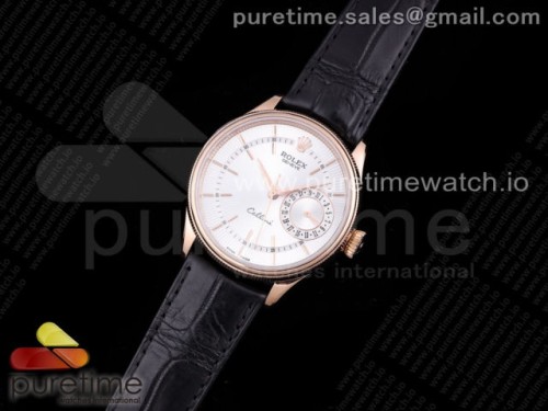 GM공장 롤렉스 셀리니 50519 리얼데이트 로즈골드 화이트다이얼 가죽 _Cellini 50515 RG GMF 11 Best Edition White Dial on Black Leather Strap SA3165