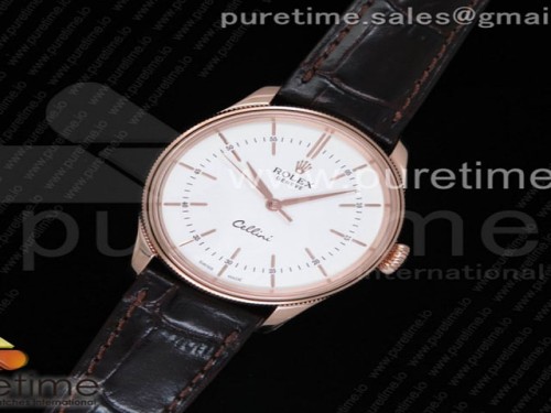 MK공장 V4 롤렉스 셀리니 타임 50509 로즈골드 화이트 다이얼 브라운 레더 스트랩 Cellini Time 50509 RG MKF Best Edition White Dial Sticks Marker on Brown Leather Strap A3132 V4
