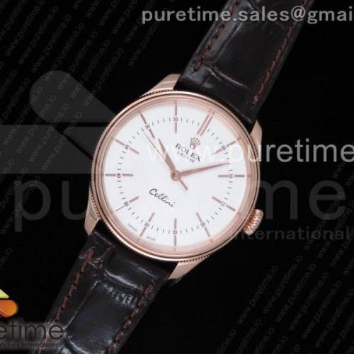 MK공장 V4 롤렉스 셀리니 타임 50509 로즈골드 화이트 다이얼 브라운 레더 스트랩 Cellini Time 50509 RG MKF Best Edition White Dial Sticks Marker on Brown Leather Strap A3132 V4