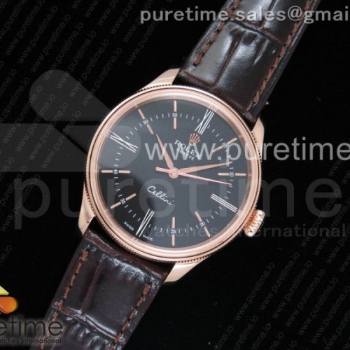 MK공장 V4 롤렉스 셀리니 타임 50509 블랙 다이얼 로만 인덱스 브라운 레더 스트랩 Cellini Time 50509 RG MKF Best Edition Black Dial Roman Marker on Brown Leather Strap A3132 V4