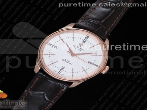 MK공장 V4 롤렉스 셀리니 타임 50509 화이트 다이얼 로만 인덱스 브라운 레더 스트랩 Cellini Time 50509 RG MKF Best Edition White Dial Roman Marker on Brown Leather Strap A3132 V4