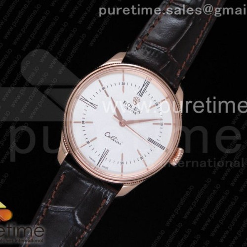 MK공장 V4 롤렉스 셀리니 타임 50509 화이트 다이얼 로만 인덱스 브라운 레더 스트랩 Cellini Time 50509 RG MKF Best Edition White Dial Roman Marker on Brown Leather Strap A3132 V4