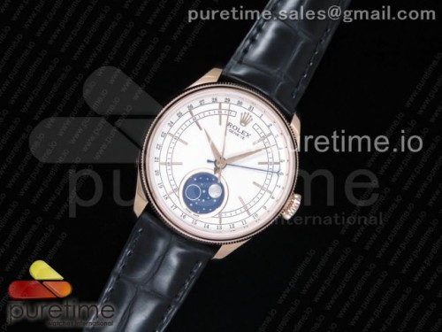 RX공장 롤렉스 셀리니 문페이즈 Cellini 50535 Moonphase RG RXW Best Edition White Dial on Brown Leather Strap A2824