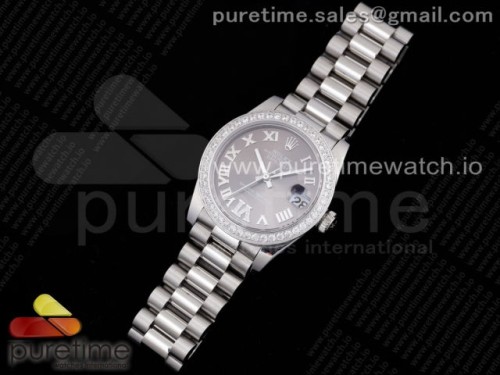 GM공장 롤렉스 데이저스트 31MM 그레이 로만인덱스 다이아베젤 브슬 여성용 _ DateJust 31 Ladies 278289 GMF 316L Steel Diamonds Bezel Gray Dial Roman Markers on President Syle Bracelet