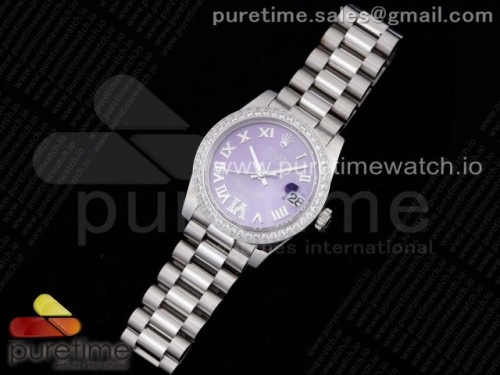 GM공장 롤렉스 데이저스트 31MM 퍼플다이아 로만인덱스 다이아베젤 브슬 여성용 _ DateJust 31 Ladies 278289 GMF 316L Steel Diamonds Bezel Purple Dial Roman Markers on President Syle Bracelet