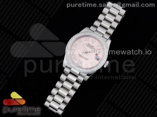 GM공장 롤렉스 데이저스트 31MM 핑크 로만인덱스 다이아베젤 브슬 여성용 _ DateJust 31 Ladies 278289 GMF 316L Steel Diamonds Bezel Pink Dial Roman Markers on President Syle Bracelet