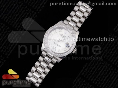 GM공장 롤렉스 데이저스트 31MM 화이트 로만인덱스 다이아베젤 브슬 여성용 _ DateJust 31 Ladies 278289 GMF 316L Steel Diamonds Bezel Silver Dial Roman Markers on President Syle Bracelet