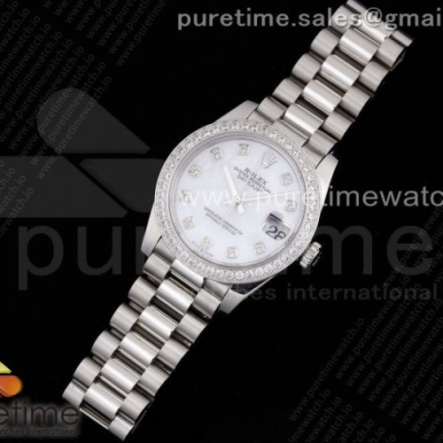 GM공장 롤렉스 데이저스트 31MM 화이트 텐포인트 다이아베젤 브슬 여성용 _ DateJust 31 Ladies 278289 GMF 316L Steel White Dial Diamonds Bezel and Markers on President Syle Bracelet
