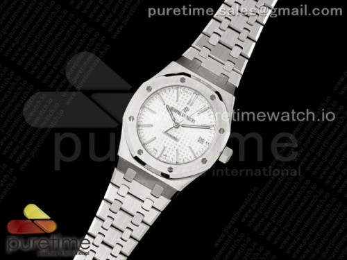 APS공장 로얄오크37미리 15450 화이트 다이얼 Royal Oak 37mm 15450 SS APSF 11 Best Edition White Textured Dial on SS Bracelet SA3120 Super Clone