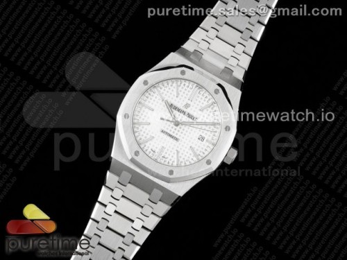 APS공장 오데마피게 로얄오크 15400 화이트다이얼 브슬 _ Royal Oak 41mm 15400 SS APSF 11 Best Edition White Textured Dial on SS Bracelet A3120 Super Clone