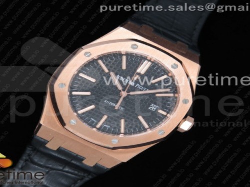 JF공장 V5 오데마피게 로얄오크 15400 로골 블랙다이얼 블랙가죽 _ Royal Oak 41mm 15400 RG JF 11 Best Edition Black Textured Dial on Black Leather Strap A3120 V5