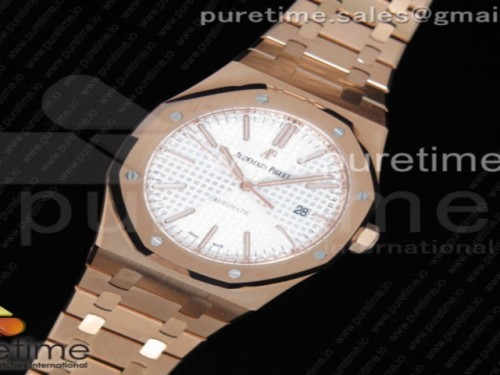 JF공장 V5 오데마피게 로얄오크 15400 로골 화이트다이얼 브레이슬릿 _ Royal Oak 41mm 15400 RG JF 11 Best Edition White Textured Dial on RG Bracelet A3120 V5