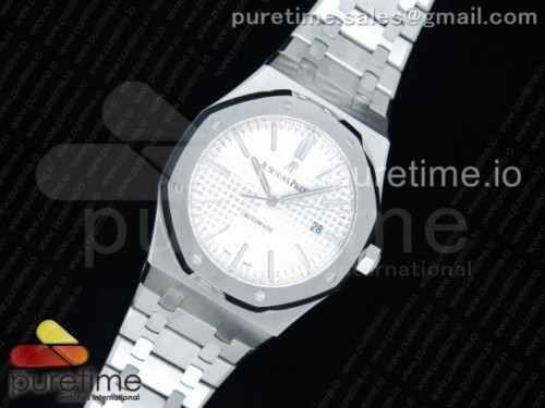 JF오데마피게 로얄오크 15400 41MM V5 Royal Oak 41mm 15400 SS JF 1_1 Best Edition White Textured Dial on SS Bracelet A3120 V5