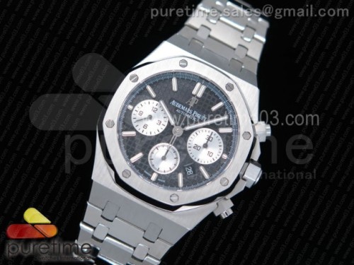 JH공장 오데마피게 로얄오크 크로노그래프 블랙_화이트 다이얼 _ 브슬 Royal Oak Chronograph SS JHF Best Edition Black_White Dial on SS Bracelet A7750